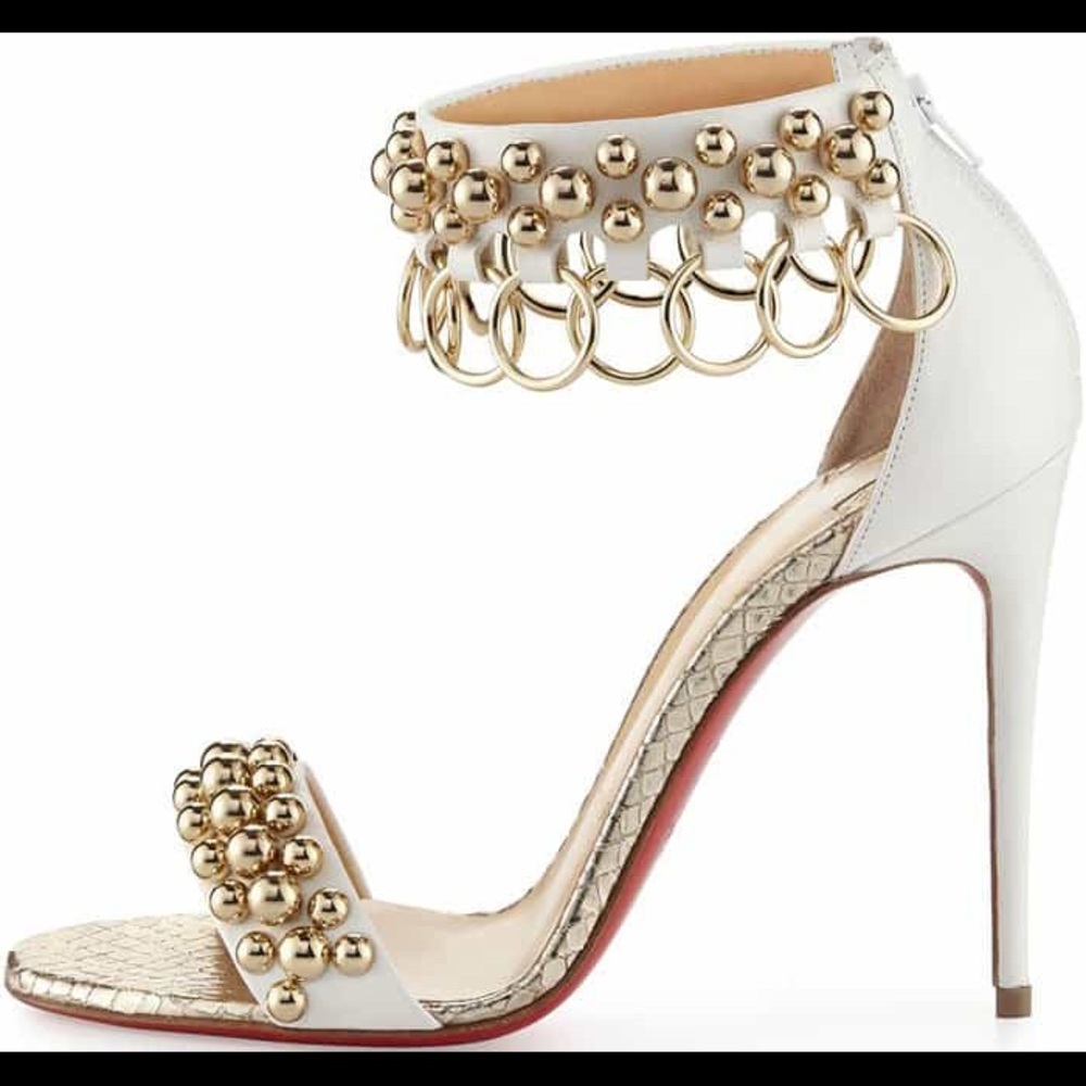 Louboutin Gypsandal 7 37 gold white ankle strap